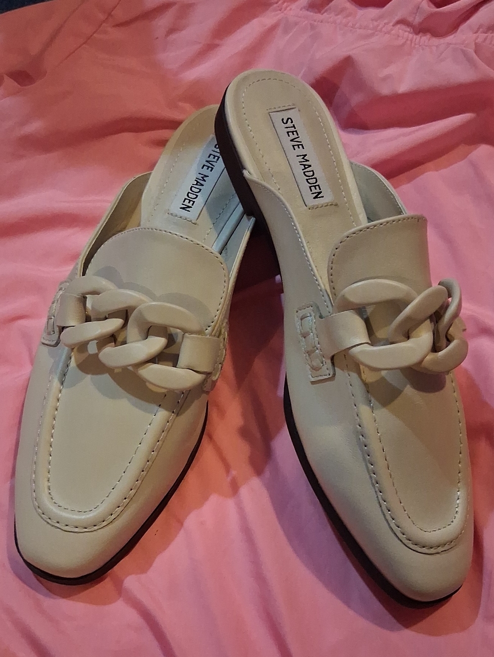 Steve Madden Cream Chain-Link Slip-On Mules